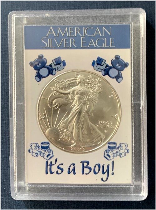 American Silver Eagle Dollar Coin in Special It's a Boy Holder