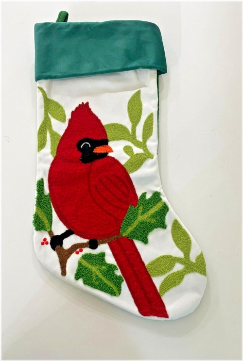 Winter Cardinal Embroidered Stocking Set