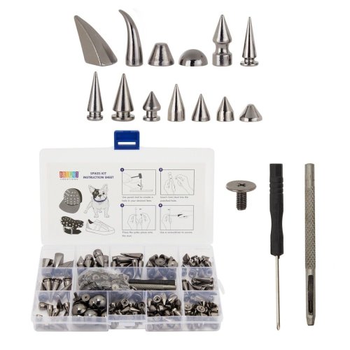 Assorted Spike Studs Set with Tools for Clothing Crafts - 150 Pieces in Various Sizes