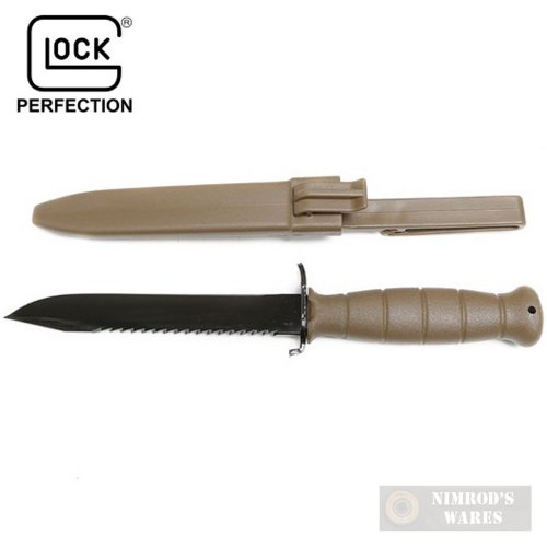 FDE Field Knife with Saw and Sheath - Reliable Hunting and Survival Tool by Glock