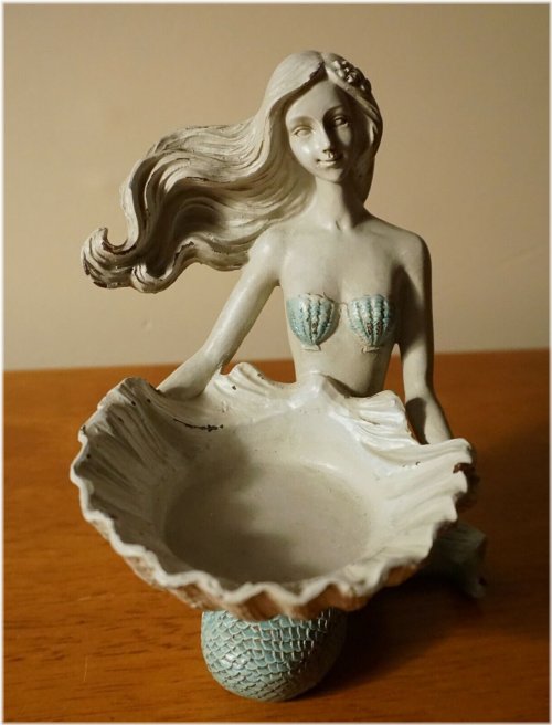 Teal Mermaid Candle Holder Figurine for Nautical Home Decor