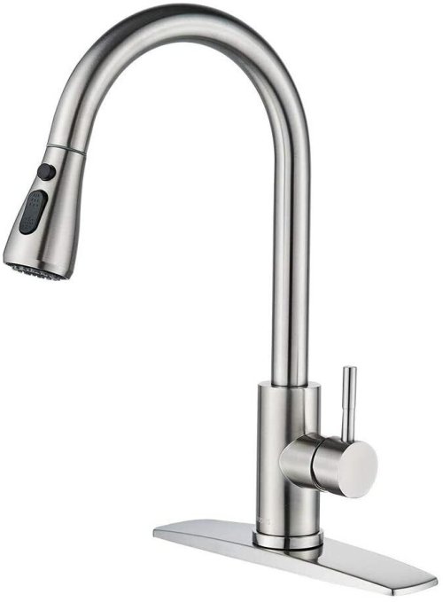 Brushed Swivel Mixer Faucet with Pull-Down Sprayer for Kitchen Sink by WEWE