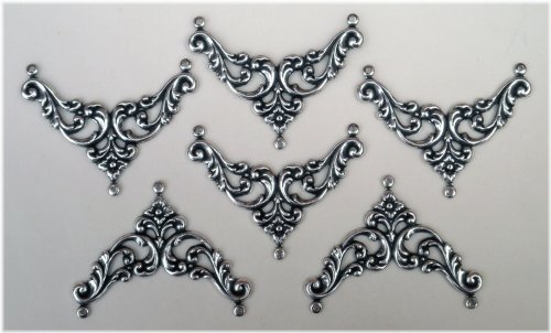 Filigree Y Connector Set - Antiqued Sterling Silver Plated (6 Pieces)