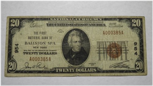 Ballston Spa NY $20 1929 National Banknote
