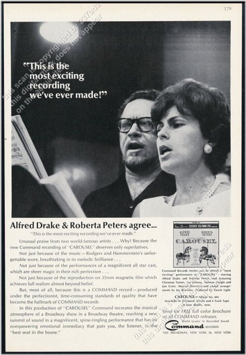 Carousel Record Release Vintage Print Ad featuring Alfred Drake and Roberta Peters (1962)