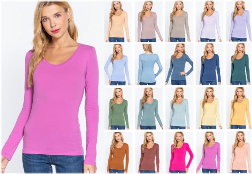 Cotton Scoop Neck Long Sleeve Top