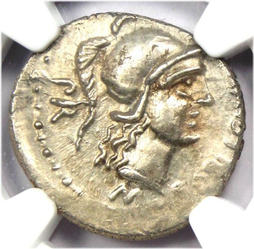 Pompey Junior Silver Denarius Coin - 46 BC NGC Choice AU Certified