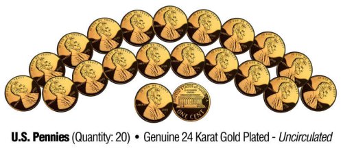 Genuine 24K Gold Plated Lincoln Pennies - Uncirculated Set of 20 US Coins