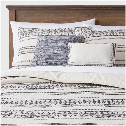 Cozy Stripe Cotton Comforter Set in Cream