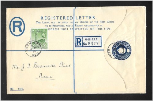 Aden 1955 Registered Agents Cover Stamp
