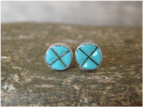 Southwestern Turquoise Inlay Silver Earrings