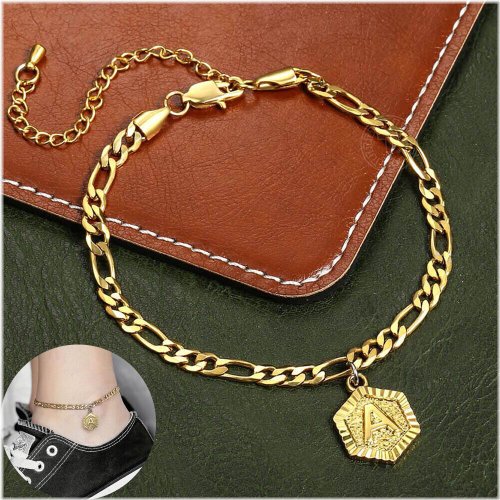 Golden Hex Initial Anklet