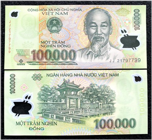 Vietnamese 100000 Dong Year 2019 Polymer Banknote