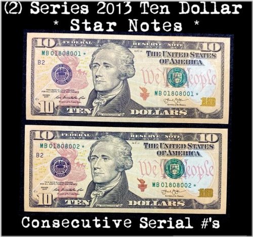 Consecutive 2013 $10 Ten Dollar Star Note Set