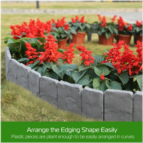 Rockscape Garden Border Edging - Stone-Inspired Plastic Fence for Lawn, Plant, and Flower Bed Design