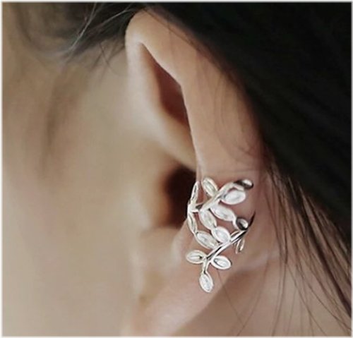 Silver Branch Leaves Ear Cuff Earrings