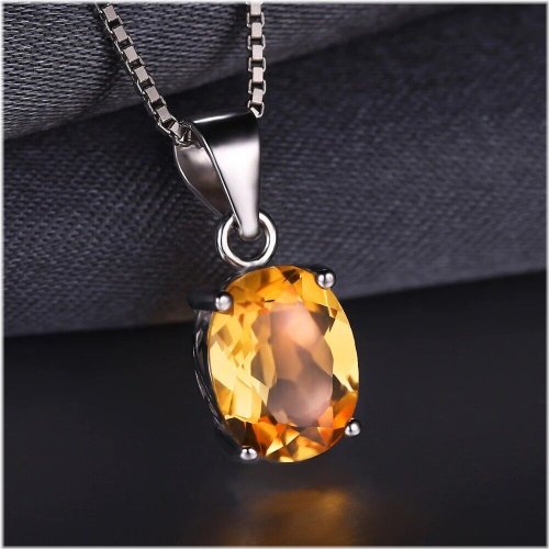 Oval Citrine Sterling Silver Pendant Necklace