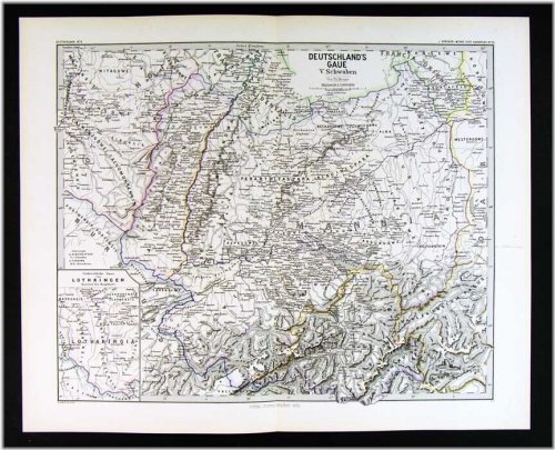 1880 Spruner Map - Deutschland's Gaue - Schwabia Germany Switzerland Alps Europe