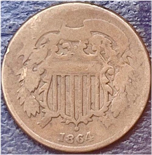 1864 Circulated Two Cent Piece