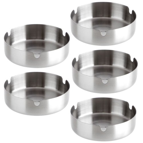 Silver Round Metal Ashtray Set for Home and Outdoor Use