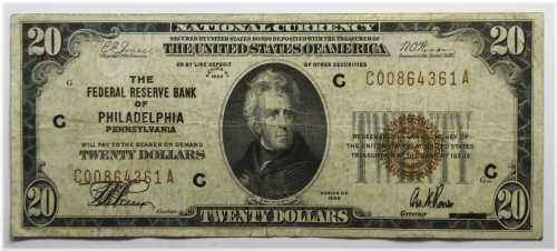 1929 FRBN $20 Philadelphia Banknote C00864361A