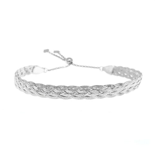 Silver Braided Herringbone Adjustable Bracelet