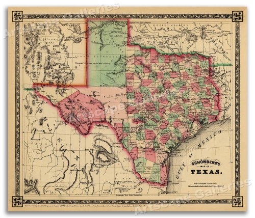 Schönberg's 1866 Map of Texas - A Historical Treasure in 24x28