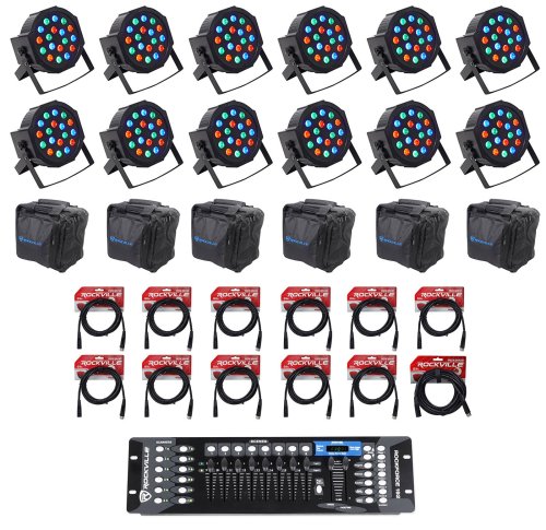 Rockville Light Show Bundle: Par Can Wash Lights, DMX Controller, Cables, and Bags