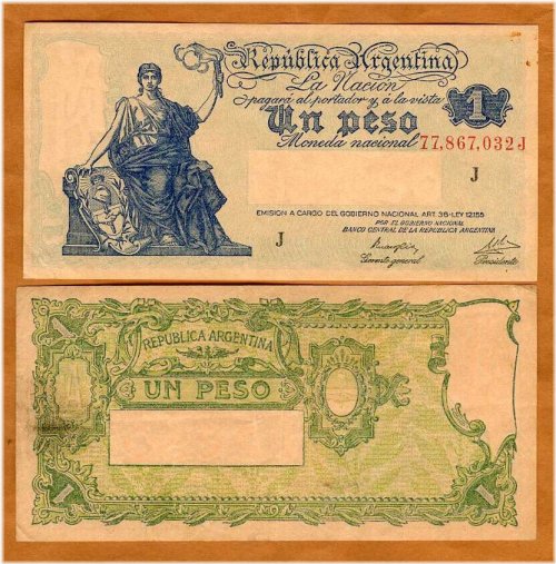 Vintage Argentine Peso Banknote, 1945-1948 Series