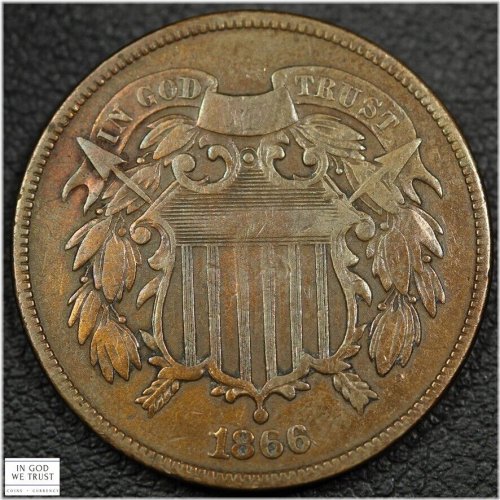 Copper Two Cent Piece - 1866 Cleaned