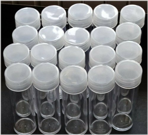 Clear Plastic Penny Coin Storage Tubes with Screw-On Caps - Set of 20