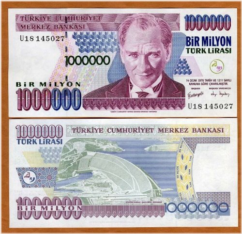 Lira Banknote from 1970 (2002), in Uncirculated Condition