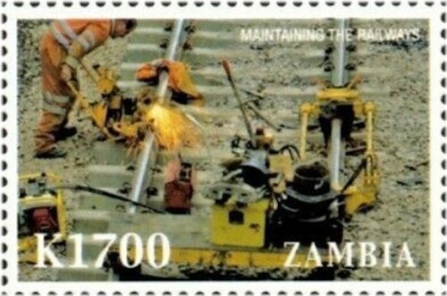 Zambia Worker Cutting Track Stamp