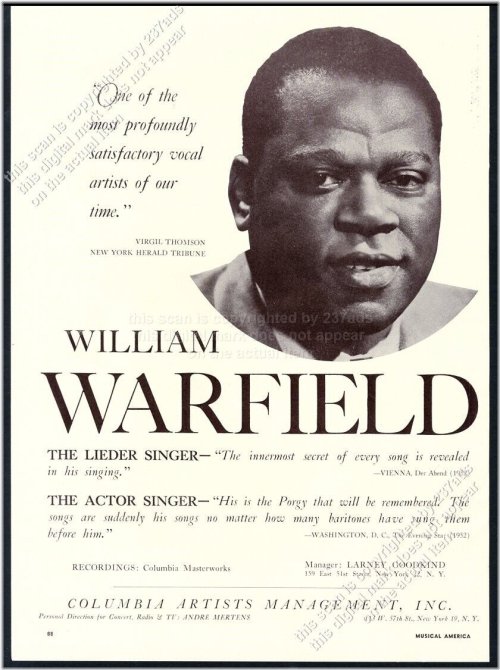 Melodic Echoes: Vintage Print Ad featuring William Warfield's Opera Singing Recital Tour