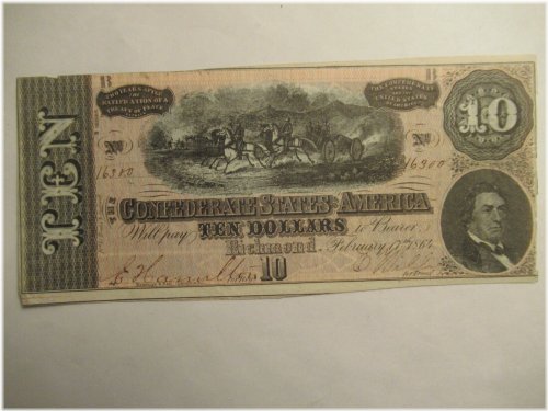 1864 Confederate States of America $10 Note - Excellent Preservation