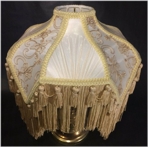 Victorian Fringe Table Lamp Shade in Beige and Champagne