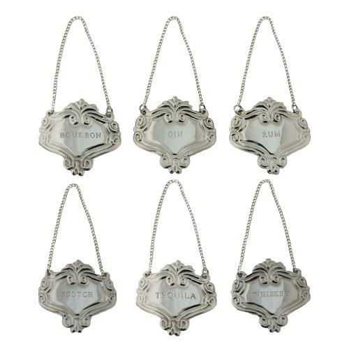 Elegant Silver Floral Decanter Tag Set