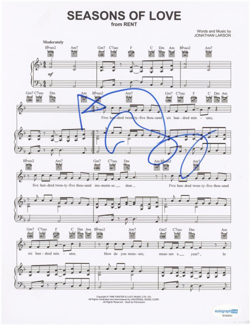 Seasons of Love" Autographed Sheet Music by Anthony Rapp