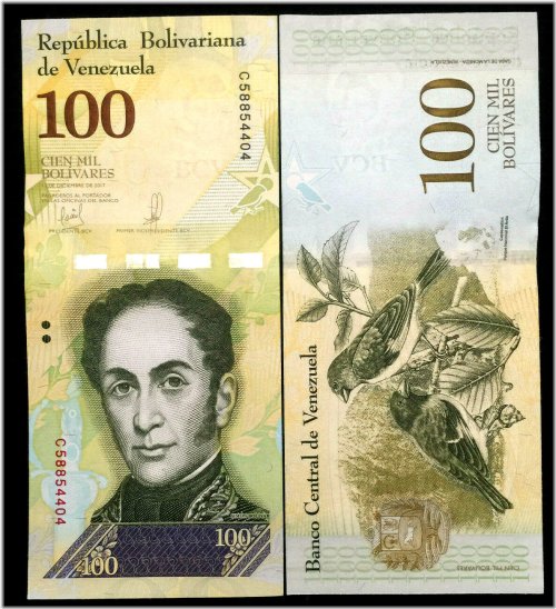 Venezuela 100,000 Bolivar 2017 UNC Currency Bill