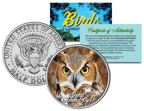 Kennedy Half Dollar Colorized Coin featuring Great Horned Owl