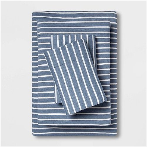 Blue Stripe Jersey Dreams King Sheet Set