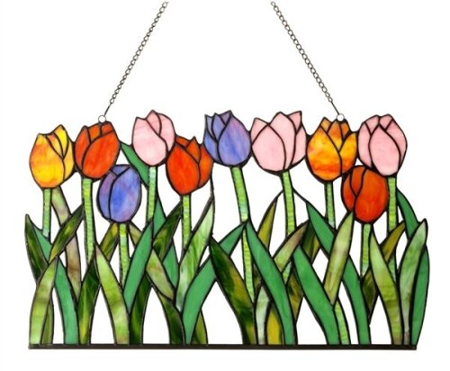 Tulip Garden Stained Glass Panel