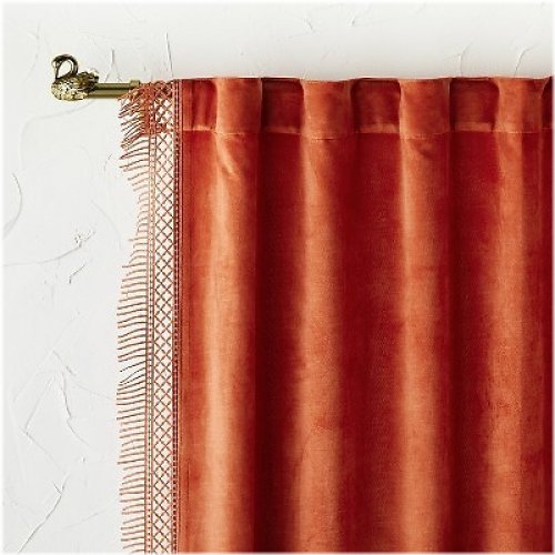 Velvet Macrame Trim Window Curtain Panel