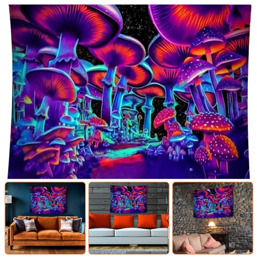 Mushroom Dream Tapestry: Colorful Psychedelic Wall Art for Home Decor