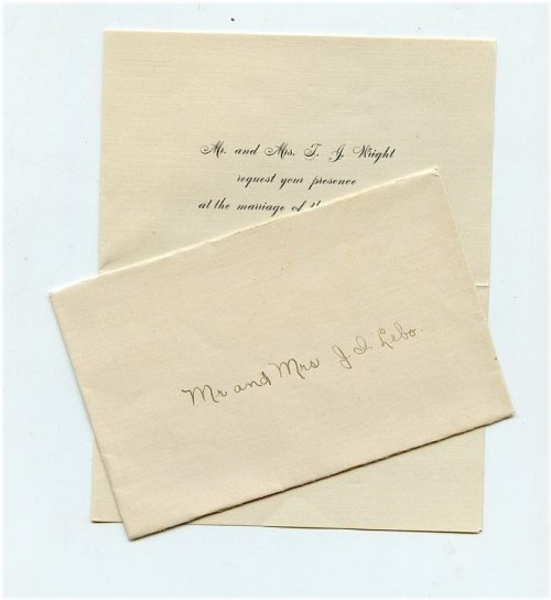Lenora Wright's 1912 Wedding Invitation