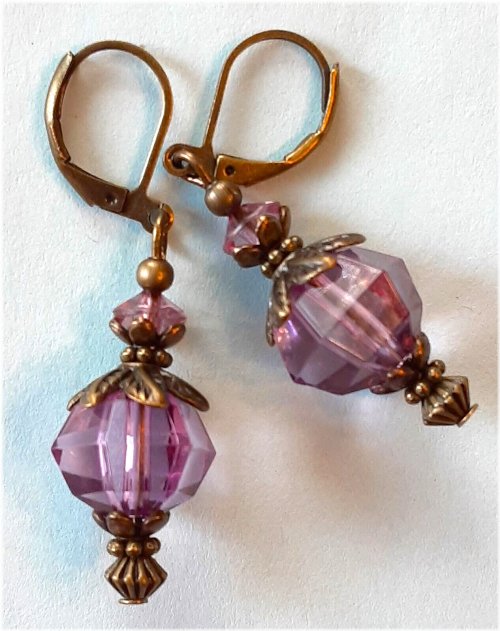 Plum Crystal Acrylic Earrings with Bronze Lever Back