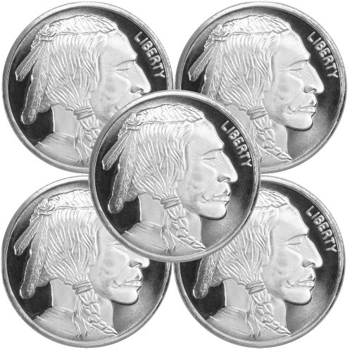 Bison Bullion Set: 5x 1 oz .999 Fine Silver Rounds