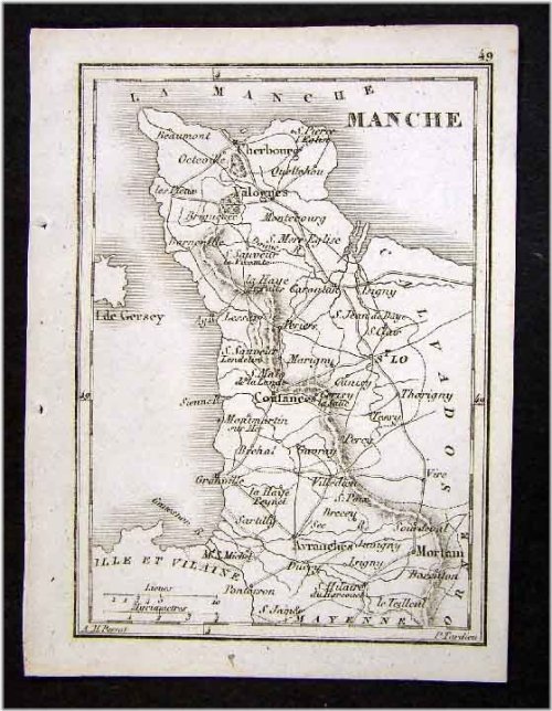 Manche Coutances Antique Map