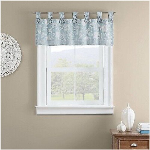 Blue Vine Stencil Window Valance