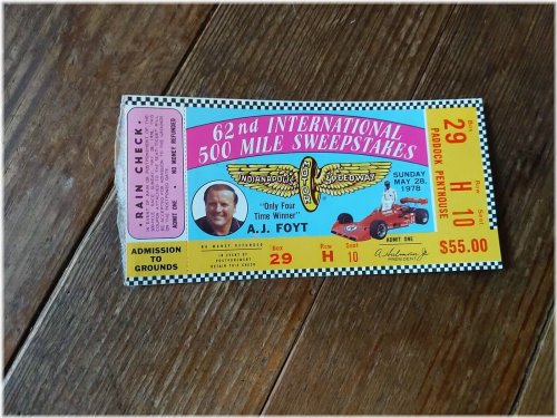 Indy Speedway Seat 10 Ticket Vintage Collectible